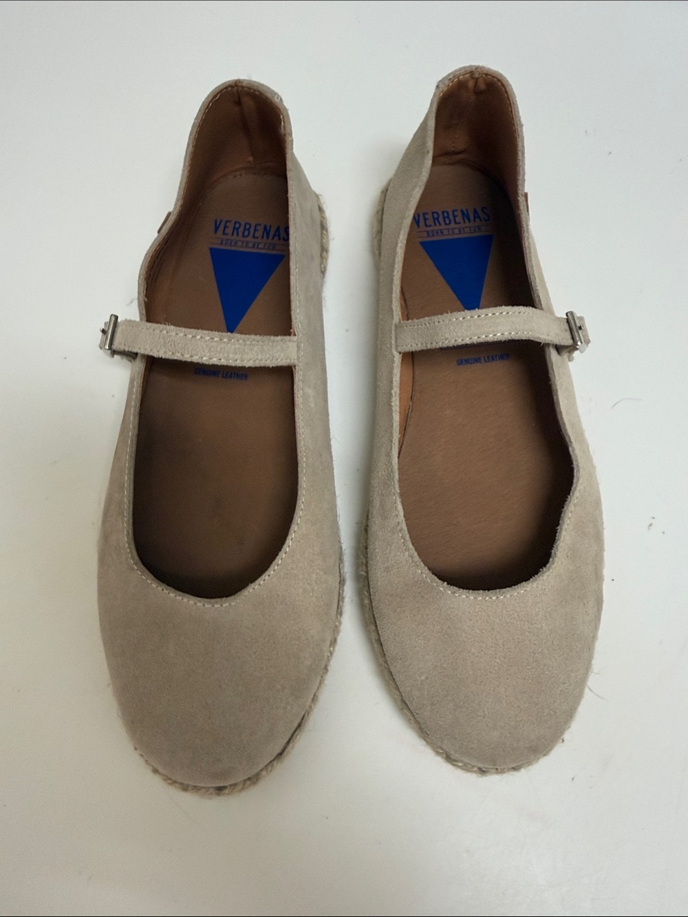 Verbenas Genuine Leather Women's Beige Suede Mary Jane Flats